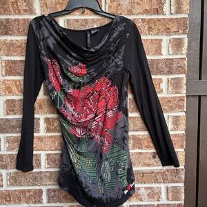 Desigual Black cowl neck long sleeve floral Top